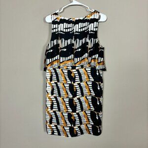 Glam Black, White, and Orange Abstract Print Dress - Size M